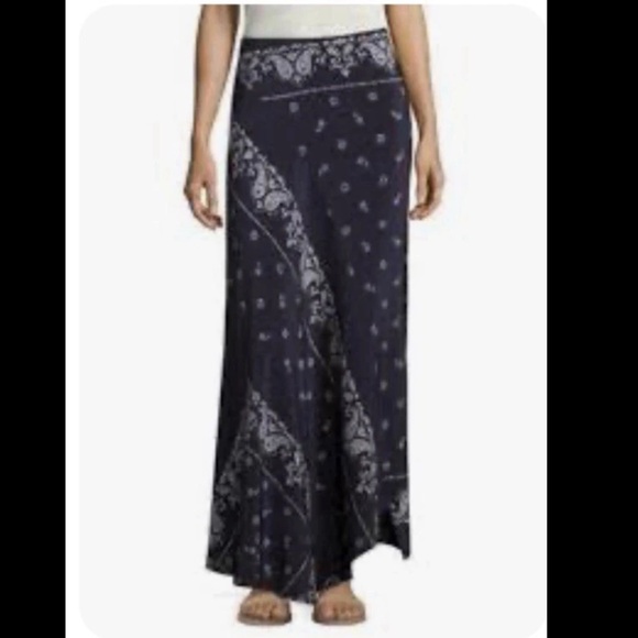 NEW Theory Sopheena Bandana 100% Silk Maxi Skirt In Navy Ivory *damage* - Picture 2 of 15